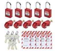 Bwintech 5 Piece 38MM Different Red Safety Padlock Set with Key with Circuit Breaker Safety Lock Padlock Loto Tag Safety Padlock Meets The Requirements of The Industrial Electrical Lockout Tagout Kit