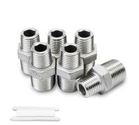 Bwintech 6 Pcs 1/4" Male to 1/2" Male BSP Thread Stainless Steels 304 Hex Nipple Reducing Connector for Pipe Connecting Conversion