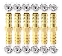 Bwintech 6 pcs Hose Barb Fittings, 8mm 2 Way Straight Brass Barb Connector with 12 Clamps