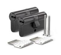 Bwintech FY04 2 pieces 30/30 mm Euro brass cylinder, 60 mm key/key cylinder lock with 5 horizontal brass keys, anti-picking, anti-drilling, anti-snap, anti-bumping, black surface