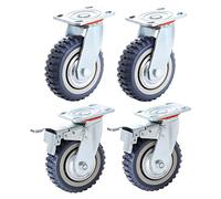 BWKJMY 8 inch Caster Wheels Heavy Duty Industrial Plate Casters Set 4pcs Anti-Slip Rubber Swivel Caster with 360 Degree Ball Bearing Top Plate 2PCS Locking Swivel Casters 2PCS Without Brake