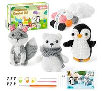 BWkoss Crochet Kit for Beginners, Polar Animal Crochet Starter Kit for Adults Kids Fox Penguin Polar Bear DIY Yarn Knitting Craft Supplies with Step-by-Step Video Tutorials for Knitting Enthusiast