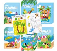 BWkoss Summer Activity Books for Kids-48Pcs Summer Hawaii Mini Games Coloring Book Set Bulk Mazes Word Search Word Scramble Games Booklets for Summer Carnival Party Favor Goodie Bag Filler Supplies