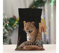 BWLHJKE - African Leopard on Rock Christmas Gift Bag Christmas Burlap Drawstring Bag with Tag and Tie, Medium Christmas Bags for Gifts, Reusable Bag for Gifts