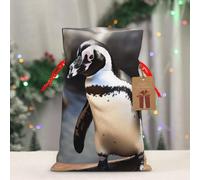 BWLHJKE African Penguin Christmas Gift Bag Burlap Xmas Drawstring Gift Sack with Tag & Tie, Medium Christmas Bags for Gifts, Reusable Gift Wrapping Bag for Holiday Party Favors