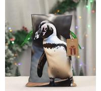 BWLHJKE African Penguin Christmas Gift Bag Burlap Xmas Drawstring Gift Sack with Tag & Tie, Medium Christmas Bags for Gifts, Reusable Gift Wrapping Bag for Holiday Party Favors