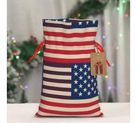 BWLHJKE American flags Christmas Gift Bag Burlap Xmas Drawstring Gift Sack with Tag & Tie, Small Christmas Bags for Gifts, Reusable Gift Wrapping Bag for Holiday Party Favors