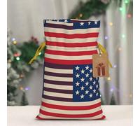 BWLHJKE American flags Christmas Gift Bag Burlap Xmas Drawstring Gift Sack with Tag & Tie, Small Christmas Bags for Gifts, Reusable Gift Wrapping Bag for Holiday Party Favors