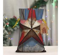 BWLHJKE American Wastern Texas Star Christmas Gift Bag Burlap Xmas Drawstring Gift Sack with Tag & Tie, Small Christmas Bags for Gifts, Reusable Gift Wrapping Bag for Holiday Party Favors