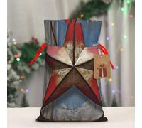 BWLHJKE American Wastern Texas Star Christmas Gift Bag Burlap Xmas Drawstring Gift Sack with Tag & Tie, Medium Christmas Bags for Gifts, Reusable Gift Wrapping Bag for Holiday Party Favors