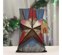 BWLHJKE American Wastern Texas Star Christmas Gift Bag Drawstring Burlap Xmas Gift Bag with Tag and Tie, Small Christmas Bags for Gifts, Reusable Bag for Presents