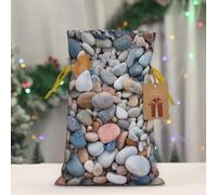 BWLHJKE Beach Colored Pebbles Christmas Gift Bag Burlap Xmas Drawstring Gift Sack with Tag & Tie, Medium Christmas Bags for Gifts, Reusable Gift Wrapping Bag for Holiday Party Favors