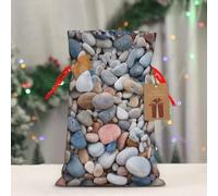 BWLHJKE Beach Colored Pebbles Christmas Gift Bag Burlap Xmas Drawstring Gift Sack with Tag & Tie, Small Christmas Bags for Gifts, Reusable Gift Wrapping Bag for Holiday Party Favors