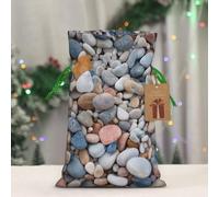 BWLHJKE Beach Colored Pebbles Christmas Gift Bag Burlap Xmas Drawstring Gift Sack with Tag & Tie, Small Christmas Bags for Gifts, Reusable Gift Wrapping Bag for Holiday Party Favors