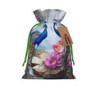 BWLHJKE - Beautiful Christmas gift bag for peacocks and lotuses, Christmas drawstring burlap gift bag with tag and tie, small Christmas bags for gifts, bag