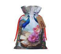 BWLHJKE - Beautiful Christmas gift bag for peacocks and lotuses, Christmas drawstring burlap gift bag with tag and tie, small Christmas bags for gifts, bag