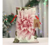 BWLHJKE Beautiful vintage pink flower Christmas Gift Bag Burlap Xmas Drawstring Gift Sack with Tag & Tie, Medium Christmas Bags for Gifts, Reusable Gift Wrapping Bag for Holiday Party Favors