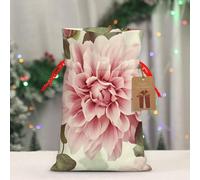 BWLHJKE Beautiful vintage pink flower Christmas Gift Bag Burlap Xmas Drawstring Gift Sack with Tag & Tie, Small Christmas Bags for Gifts, Reusable Gift Wrapping Bag for Holiday Party Favors