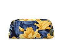 BWLHJKE Blue Base Yellow Floral Makeup Bag for Women Men Travel Toiletry Bag Aesthetic Purse Pouch Large Pencil Case, Silver, One Size