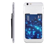 BWLHJKE Blue Shining Stars Phone Wallet - Adhesive Credit Card Holder for Back of Phone Case, Leather ID Card Pouch - Stick On Phone Pocket Great Storage Compatible with Most Cell Phones