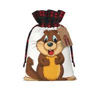 BWLHJKE Cartoon animated beaver Christmas Gift Bag Burlap Xmas Drawstring Gift Sack with Tag & Tie, Buffalo Plaid Christmas Bags for Gifts, Reusable Gift Wrapping Bag Holiday Party Favors