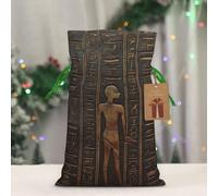 BWLHJKE - Christmas Gift Bag Ancient Egyptian Hieroglyphic Drawstring Christmas Burlap Xmas Gift Bag with Tag and Tie Small Christmas Bags for Gifts Reusable Bag for Gifts