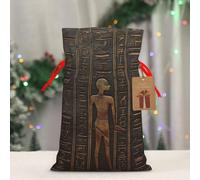 BWLHJKE - Christmas Gift Bag Ancient Egyptian Hieroglyphic Drawstring Christmas Burlap Xmas Gift Bag with Tag and Tie Small Christmas Bags for Gifts Reusable Bag for Gifts