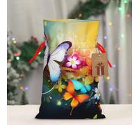 BWLHJKE Christmas Gift Bag Colorful Butterfly Drawstring Burlap Gift Bag Christmas Drawstring Bag with Tag and Tie Medium Christmas Bags for Gifts Reusable Bag for