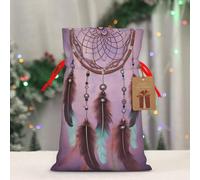 BWLHJKE - Christmas Gift Bag Dream Catcher Burlap Gift Bag Christmas Drawstring Bag with Tag and Tie Small Christmas Bags for Gifts Reusable Bag for