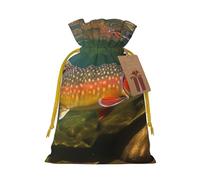 BWLHJKE - Christmas Gift Bag Fly Fishing Burlap Christmas Drawstring Bag with Tag and Tie Medium Christmas Bags for Gifts Reusable Bag for Party Favors