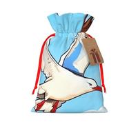 BWLHJKE - Christmas Gift Bag for Flying Seagulls, Christmas Drawstring Burlap Gift Bag with Tag and Tie, Medium Christmas Bags for Gifts, Reusable Bag