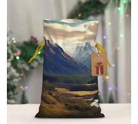 BWLHJKE Cook National Park Mountain Landscape Christmas Gift Bag Burlap Xmas Drawstring Gift Sack with Tag & Tie, Small Christmas Bags for Gifts, Reusable Gift Wrapping Bag for Holiday Party Favors