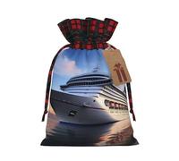 BWLHJKE Cruise Ships Christmas Gift Bag Burlap Xmas Drawstring Gift Sack with Tag & Tie, Buffalo Plaid Christmas Bags for Gifts, Reusable Gift Wrapping Bag Holiday Party Favors
