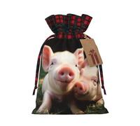 BWLHJKE Cute Animal Christmas Gift Bag Burlap Xmas Drawstring Gift Sack with Tag & Tie, Buffalo Plaid Christmas Bags for Gifts, Reusable Gift Wrapping Bag Holiday Party Favors