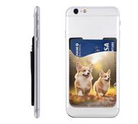 BWLHJKE Cute Corgi dog Phone Wallet - Adhesive Credit Card Holder for Back of Phone Case, Leather ID Card Pouch - Stick On Phone Pocket Great Storage Compatible with Most Cell Phones