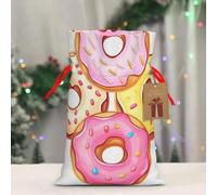 BWLHJKE Cute Donuts Christmas Gift Bag Burlap Xmas Drawstring Gift Sack with Tag & Tie, Medium Christmas Bags for Gifts, Reusable Gift Wrapping Bag for Holiday Party Favors