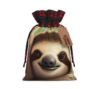 BWLHJKE Cute Sloth Christmas Gift Bag Burlap Xmas Drawstring Gift Sack with Tag & Tie, Buffalo Plaid Christmas Bags for Gifts, Reusable Gift Wrapping Bag Holiday Party Favors