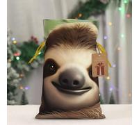 BWLHJKE Cute Sloth Christmas Gift Bag Burlap Xmas Drawstring Gift Sack with Tag & Tie, Small Christmas Bags for Gifts, Reusable Gift Wrapping Bag for Holiday Party Favors
