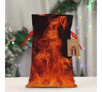 BWLHJKE Dancing Fire Christmas Gift Bag Burlap Xmas Drawstring Gift Sack with Tag & Tie, Medium Christmas Bags for Gifts, Reusable Gift Wrapping Bag for Holiday Party Favors