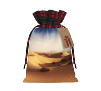 BWLHJKE Desert landscape Christmas Gift Bag Burlap Xmas Drawstring Gift Sack with Tag & Tie, Buffalo Plaid Christmas Bags for Gifts, Reusable Gift Wrapping Bag Holiday Party Favors