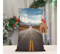 BWLHJKE Desert Landscape Highway Christmas Gift Bag Burlap Xmas Drawstring Gift Sack with Tag & Tie, Medium Christmas Bags for Gifts, Reusable Gift Wrapping Bag for Holiday Party Favors