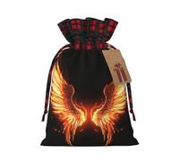 BWLHJKE Fire Angle Wings Christmas Gift Bag Burlap Xmas Drawstring Gift Sack with Tag & Tie, Buffalo Plaid Christmas Bags for Gifts, Reusable Gift Wrapping Bag Holiday Party Favors