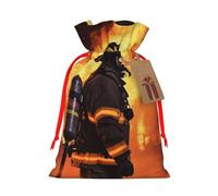 BWLHJKE Firefighter Fireman Flame Christmas Gift Bag Burlap Xmas Drawstring Gift Sack with Tag & Tie, Medium Christmas Bags for Gifts, Reusable Gift Wrapping Bag for Holiday Party Favors