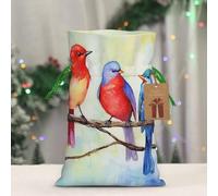 BWLHJKE Five Singing Birds Christmas Gift Bag Burlap Xmas Drawstring Gift Sack with Tag & Tie, Medium Christmas Bags for Gifts, Reusable Gift Wrapping Bag for Holiday Party Favors