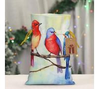 BWLHJKE Five Singing Birds Christmas Gift Bag Burlap Xmas Drawstring Gift Sack with Tag & Tie, Medium Christmas Bags for Gifts, Reusable Gift Wrapping Bag for Holiday Party Favors