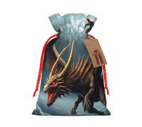 BWLHJKE Flying Dragon Christmas Gift Bag Burlap Xmas Drawstring Gift Sack with Tag & Tie, Medium Christmas Bags for Gifts, Reusable Gift Wrapping Bag for Holiday Party Favors