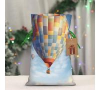 BWLHJKE Flying Hot Air Balloon Christmas Gift Bag Burlap Xmas Drawstring Gift Sack with Tag & Tie, Medium Christmas Bags for Gifts, Reusable Gift Wrapping Bag for Holiday Party Favors