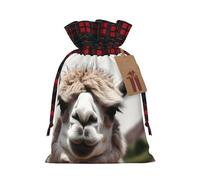 BWLHJKE Funny Alpaca Llama Christmas Gift Bag Burlap Xmas Drawstring Gift Sack with Tag & Tie, Buffalo Plaid Christmas Bags for Gifts, Reusable Gift Wrapping Bag Holiday Party Favors