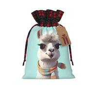 BWLHJKE Funny Cartoon Llama Christmas Gift Bag Burlap Xmas Drawstring Gift Sack with Tag & Tie, Buffalo Plaid Christmas Bags for Gifts, Reusable Gift Wrapping Bag Holiday Party Favors