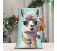 BWLHJKE Funny Cartoon Llama Christmas Gift Bag Burlap Xmas Drawstring Gift Sack with Tag & Tie, Small Christmas Bags for Gifts, Reusable Gift Wrapping Bag for Holiday Party Favors